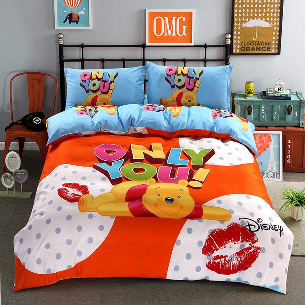 Warm Embrace Kids Bedding Set - Twin Size 4-Piece Comforter Set for Boys & Teens (Winnie The Pooh Theme, White) - Includes Duvet Cover, Pillowcase & Flat Sheet - Perfect for Nursery, Kids Room & Sleepovers