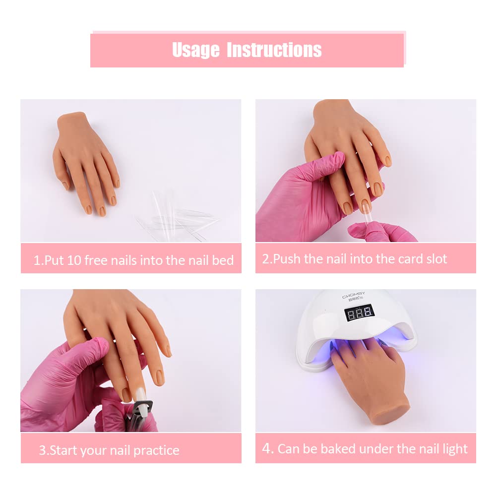 Flexible Silicone Practice Hand for Acrylic Nails - Movable Nail Training Hand for DIY Nail Art, Manicure Practice & Printing - Durable Non-Slip Design for Beginners & Professionals - Perfect for Salon Training, Home Practice & Nail Tech Students