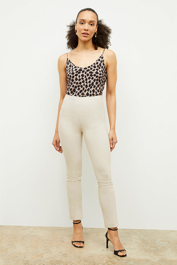 Foster Cigarette Pants for Women - High Waisted Stretch Work Pants in Bone Color - Perfect for Office, Business Casual & Travel