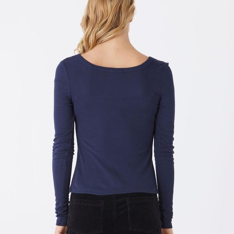 Blue Feather Rib Square Neck Long Sleeve Blouse - Elegant Women's Fashion Top for Work, Date Night & Special Occasions