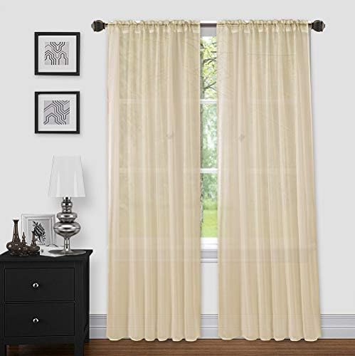 LinenTopia Sheer Curtains 54x108 Inches - 2 Panels Light Filtering Voile Drapes for Windows, Elegant See-Through Privacy Sheers for Living Room, Bedroom & Kitchen - Beige | Home Decor & Sun Protection