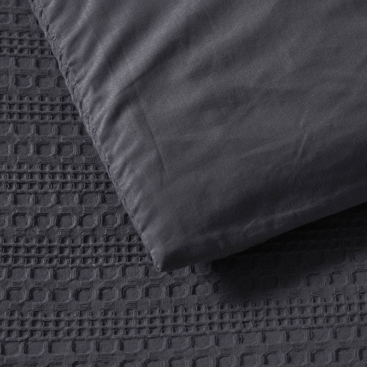 Bianca Kahlani Charcoal Waffle Quilt Cover Set - King Size Bedding, Breathable Textured Duvet Cover - Perfect for Cozy Bedrooms & Luxury Hotel Style Decor
