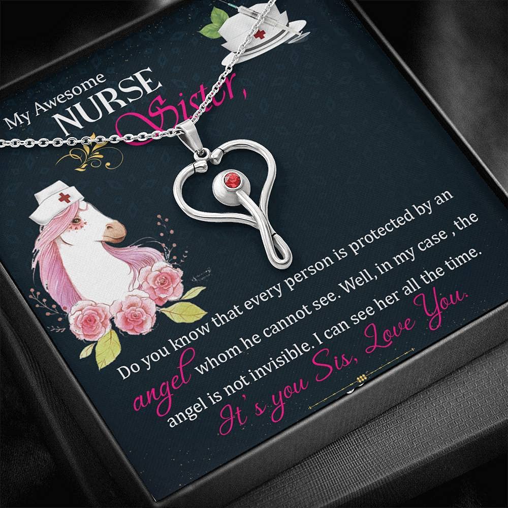 RN Nurse Gift Necklace - Swarovski Crystal Stethoscope Charm Jewelry for Sister, ICU Nurse Appreciation Present | Perfect for Graduation, Nurses Week & Sister Bonding Moments