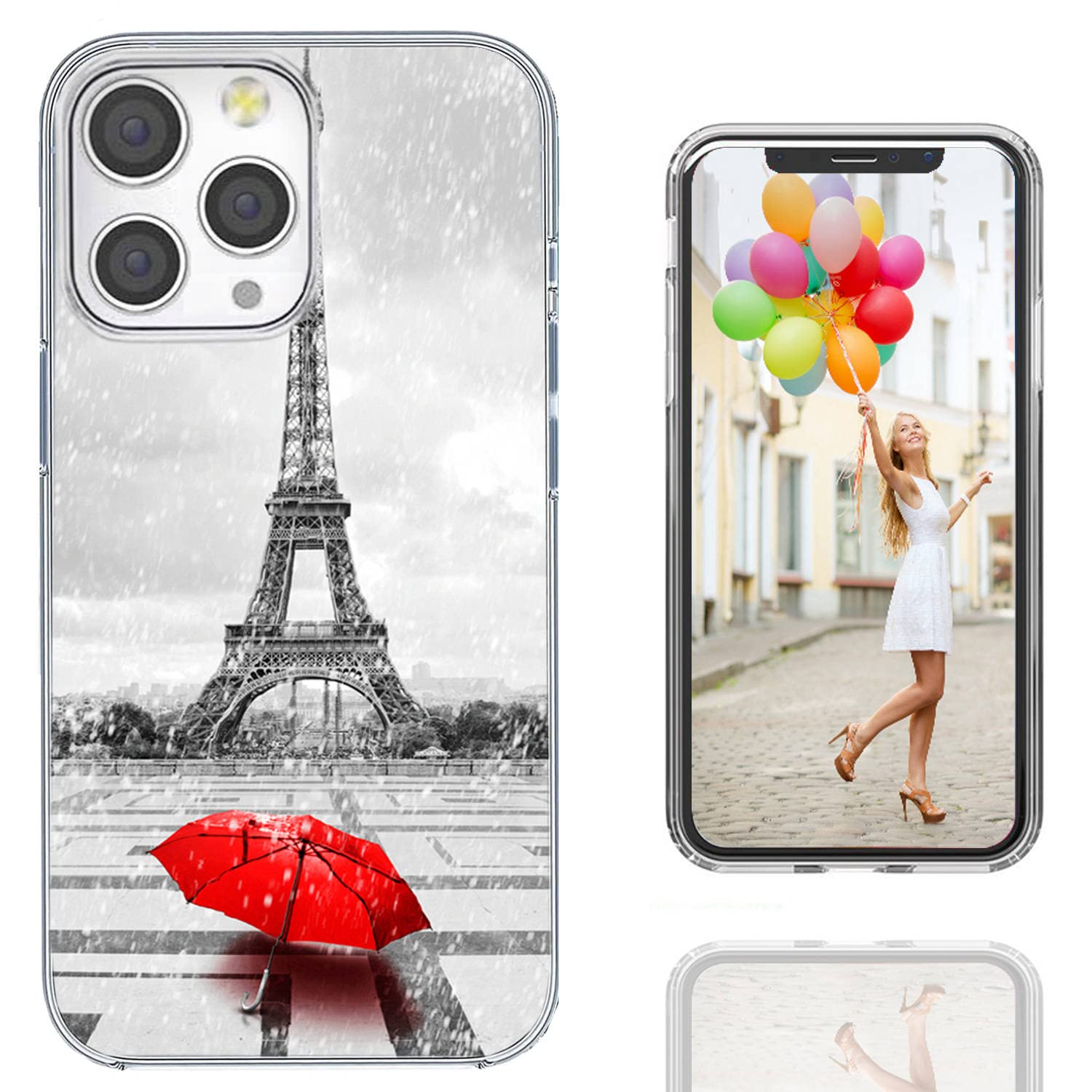 Shockproof Slim Clear TPU Phone Case for iPhone 13 Pro Max 6.7 Inch - Paris Eiffel Tower Rain Red Umbrella Design | Protective Cover for Everyday Use, Travel & Outdoor Activities