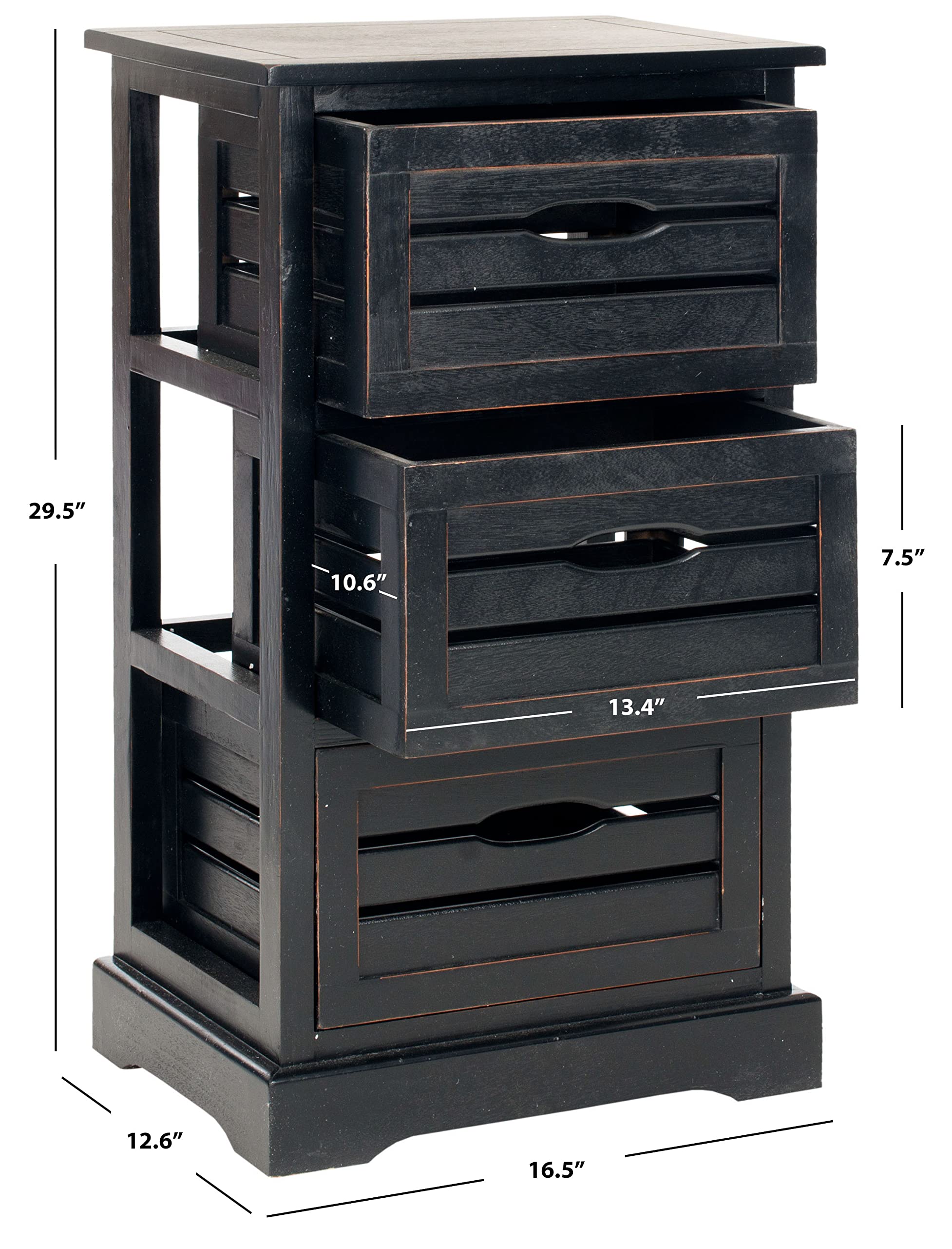Safavieh American Homes Collection Samara Black 3-Drawer Cabinet - Stylish Storage Solution for Bedroom, Living Room & Office Organization