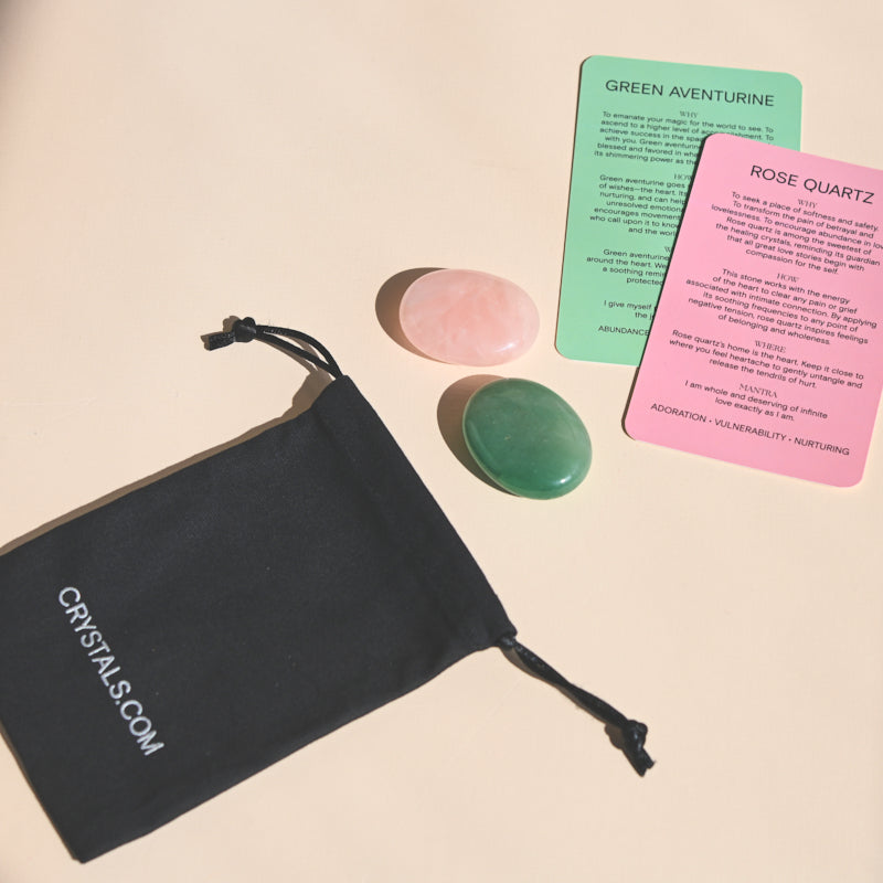Love Pouch - Rose Quartz & Green Aventurine Crystal Pouch for Positive Energy, Self-Love & Good Luck | Perfect for Meditation, Yoga & Spiritual Healing