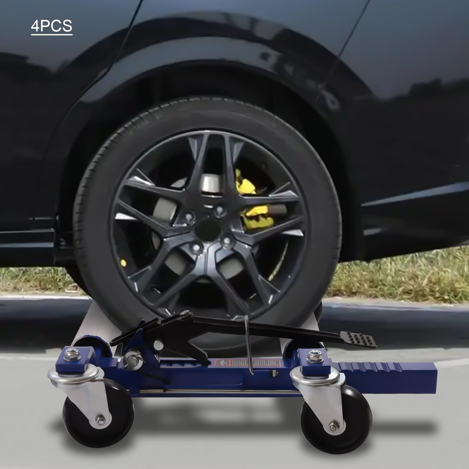 1300 LB Heavy Duty Wheel Dolly Set of 4 - Self Loading Car Trailer Jack with Ratcheting Foot Pedal for Trucks, RVs, Trailers - Perfect for Garage Repairs, Vehicle Maintenance & Tire Changes