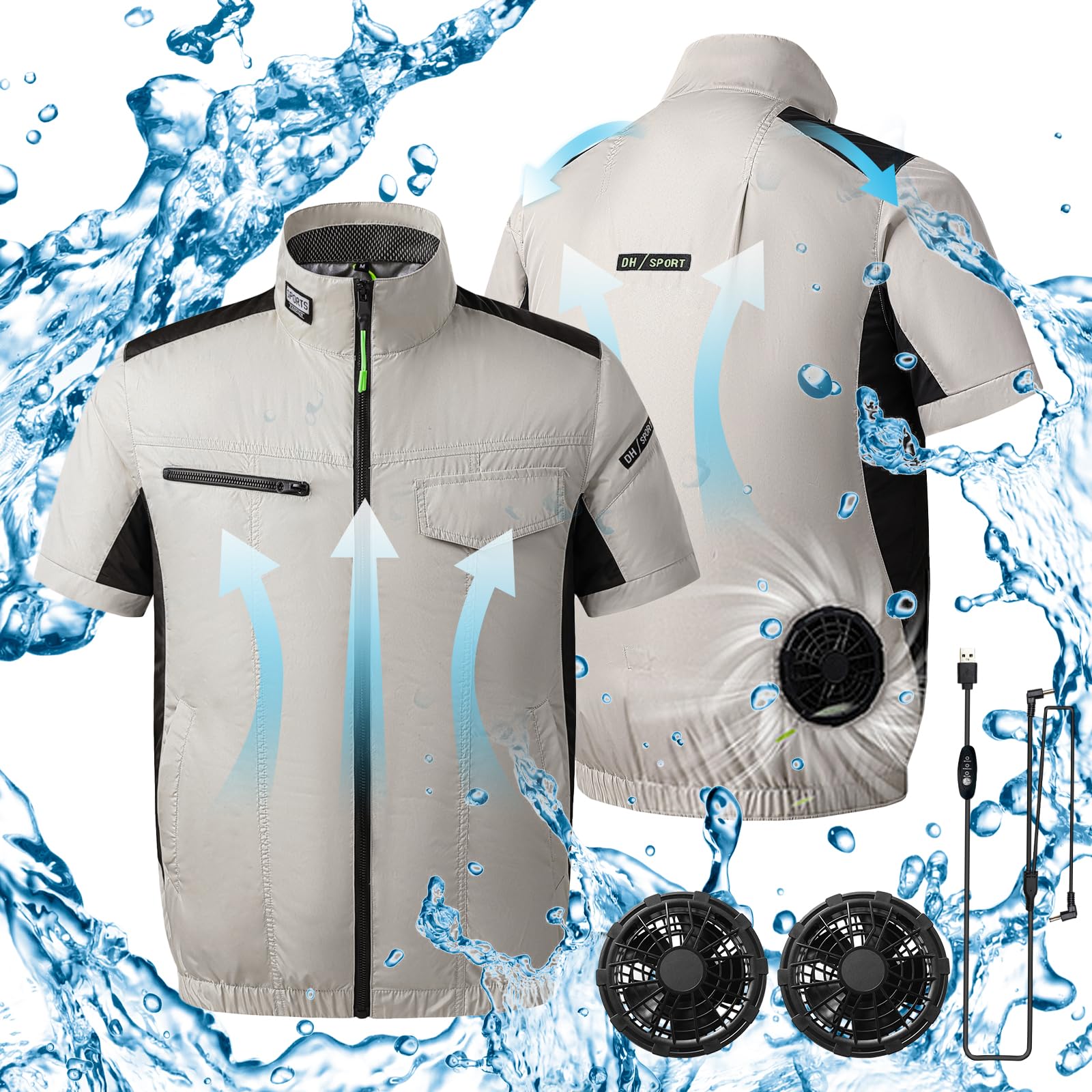 Luckycwy Cooling Vest for Men & Women - Adjustable 2-Speed Fan Summer Air Condition Jacket, Lightweight Outdoor Wear for Hiking, Running & Hot Weather Activities