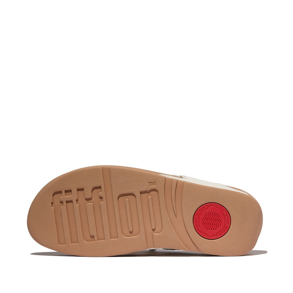 FitFlop Lulu Glitz Bow Leather Sandals for Women - Comfortable Slide Sandals with Arch Support | Paris Beige | Perfect for Summer, Beach, and Casual Outings
