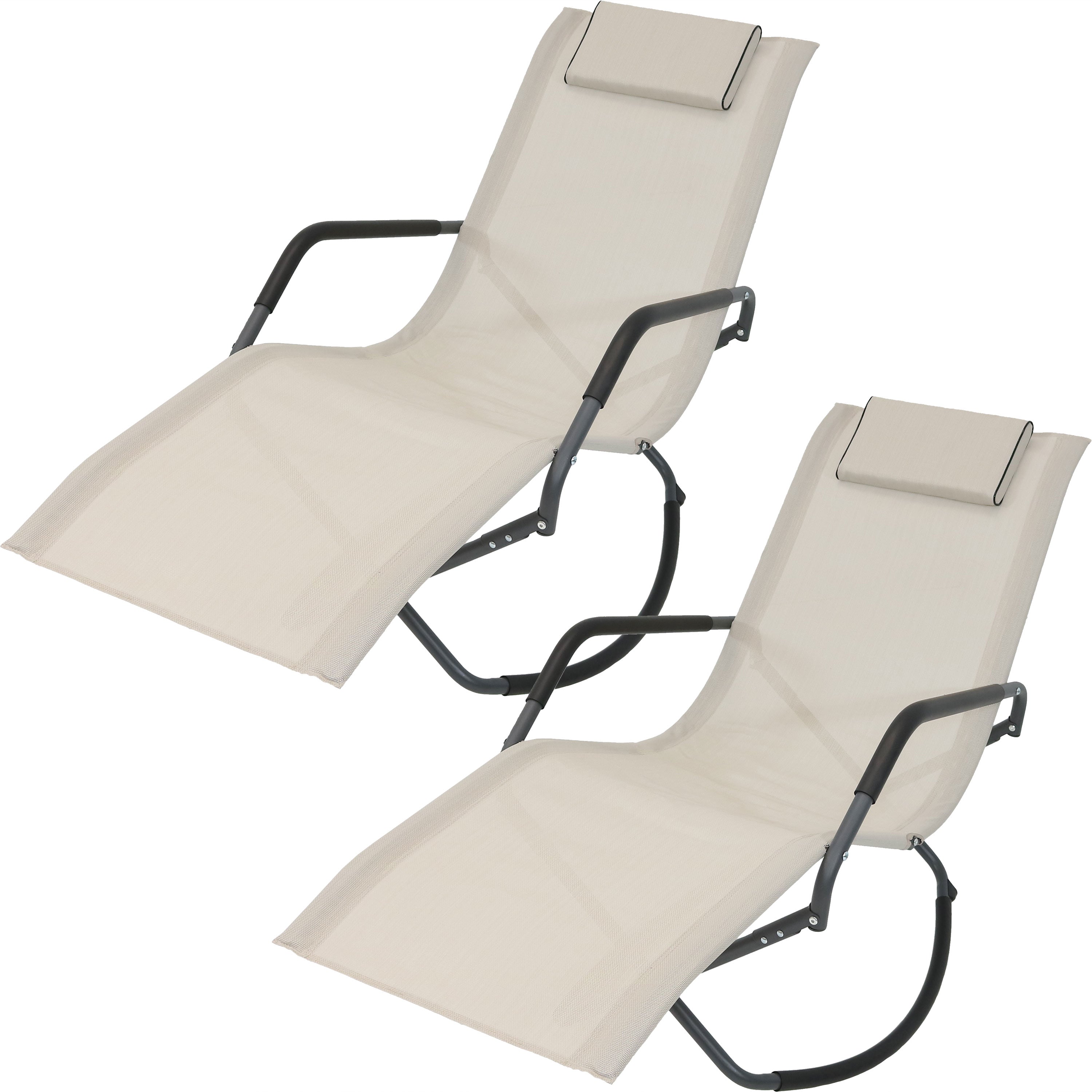 Sunnydaze Outdoor Folding Rocking Chaise Lounge Chair with Pillow - Patio, Poolside & Backyard Relaxation - Comfortable Adjustable Recliner for Sunbathing & Lounging