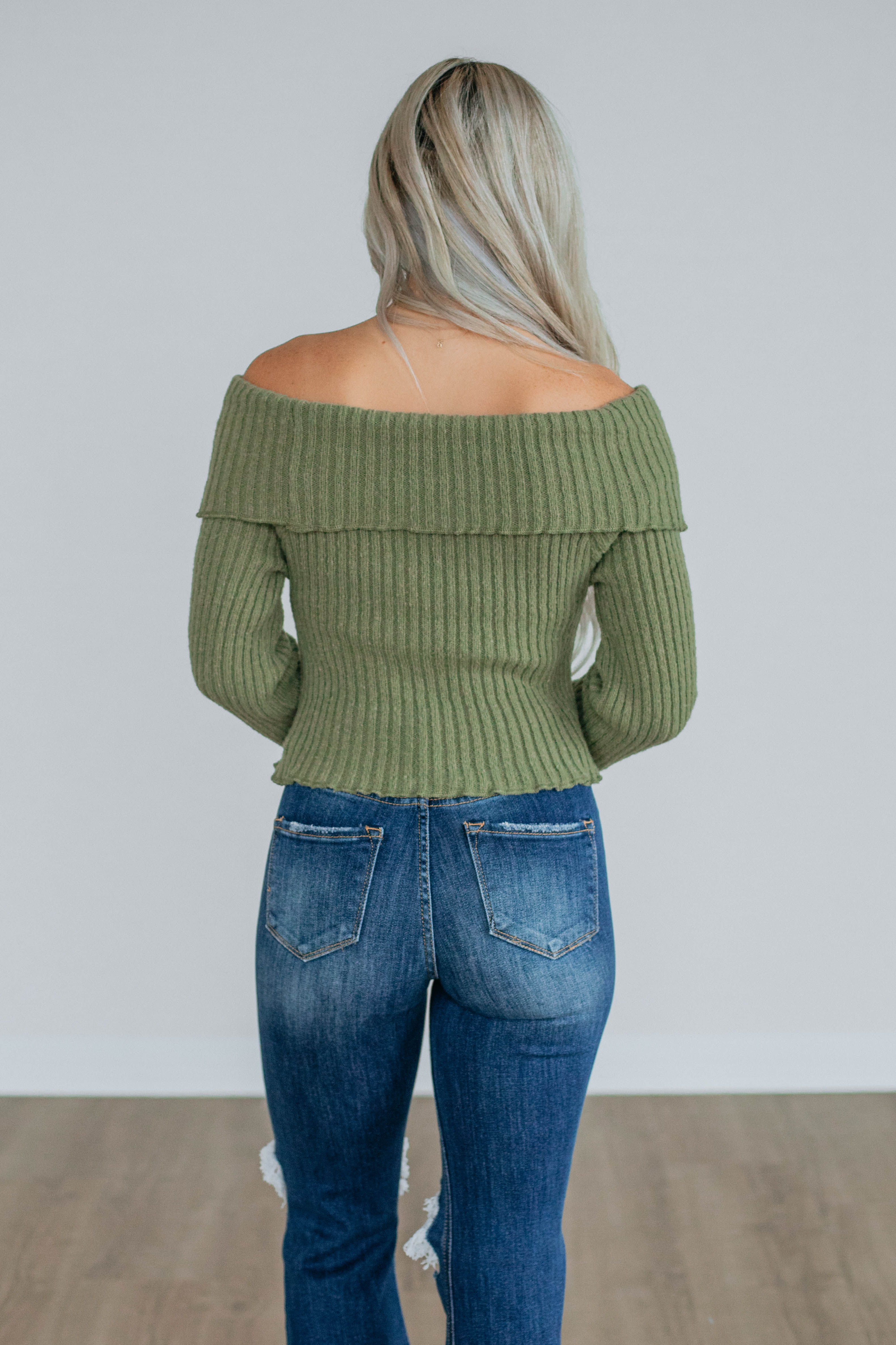 Elaine Off Shoulder Sweater for Women - Olive Green Knit Pullover | Casual Fall & Winter Fashion | Perfect for Dates, Parties & Cozy Nights