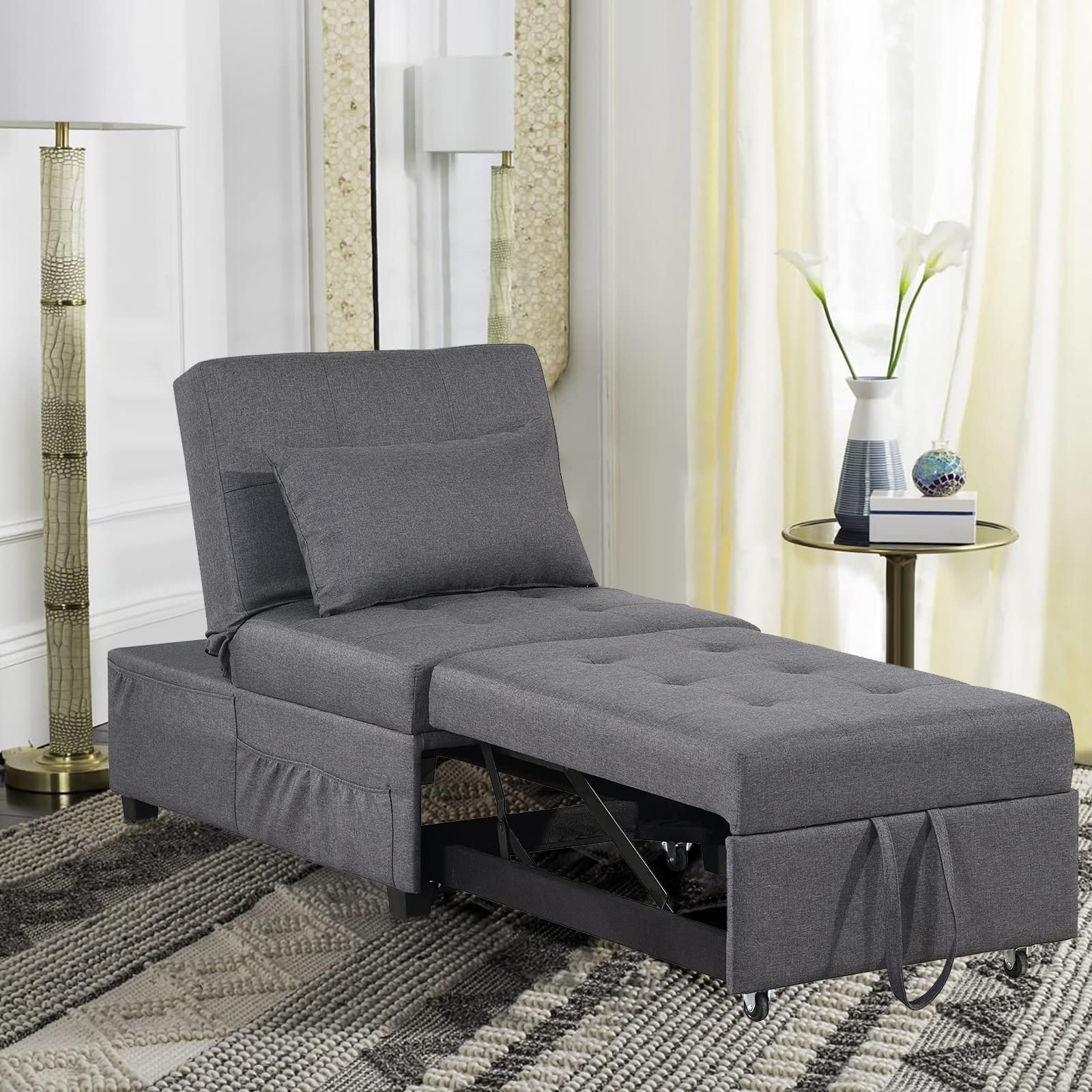 BINGTOO 4-in-1 Convertible Sleeper Sofa Chair Bed - Multi-Functional Folding Ottoman Pull Out Sleeper Couch for Living Room, Guest Room & Small Spaces - Modern Space-Saving Furniture for Apartments, Dorms & Home Offices