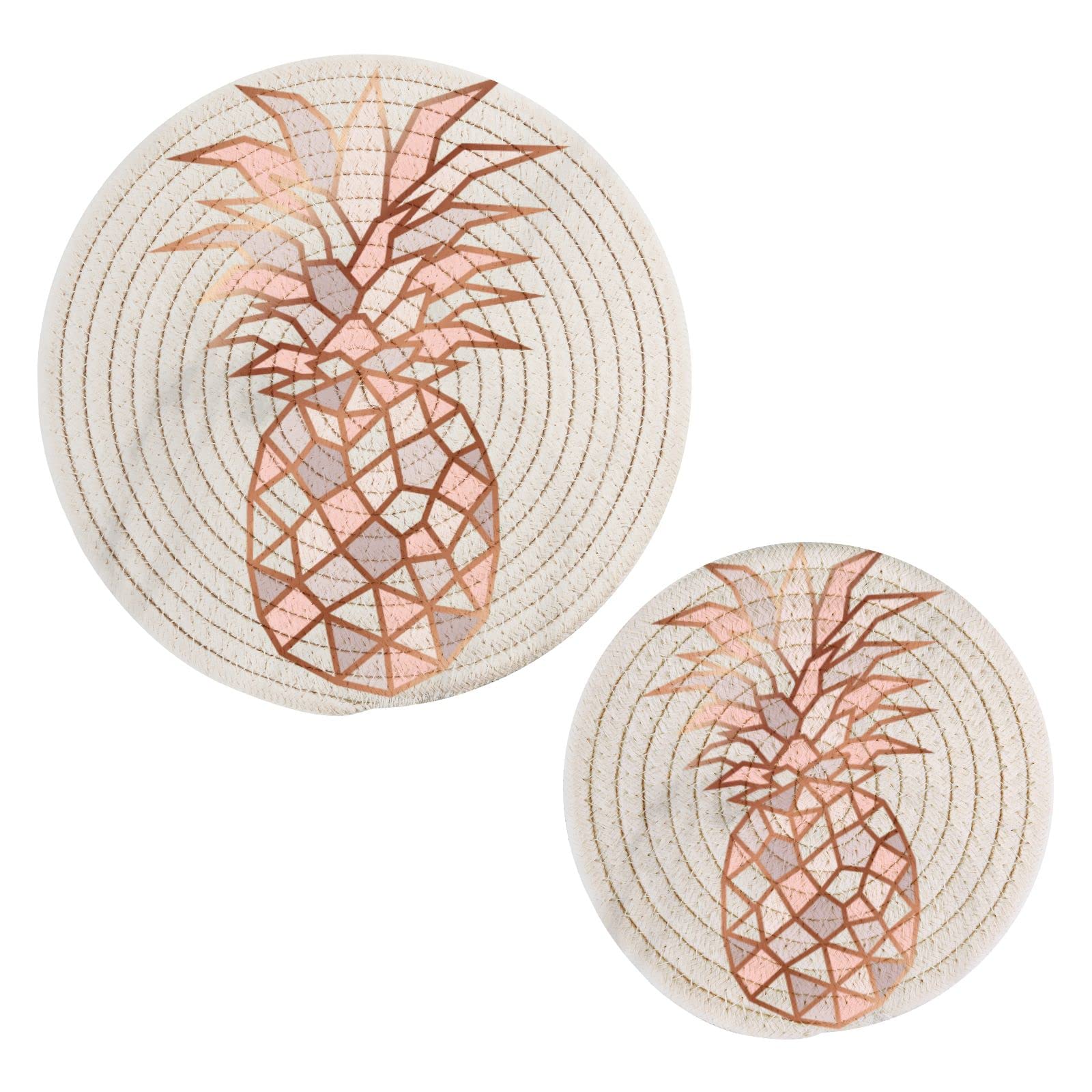 Heat Resistant Pineapple Marble Pot Holders Set of 2 - Thread Weave Kitchen Potholders for Hot Pans, Dishes & Teapots - Stylish Trivets & Coasters for Cooking, Baking & Kitchen Decor - Perfect for Dinner Parties, BBQs & Holiday Gatherings