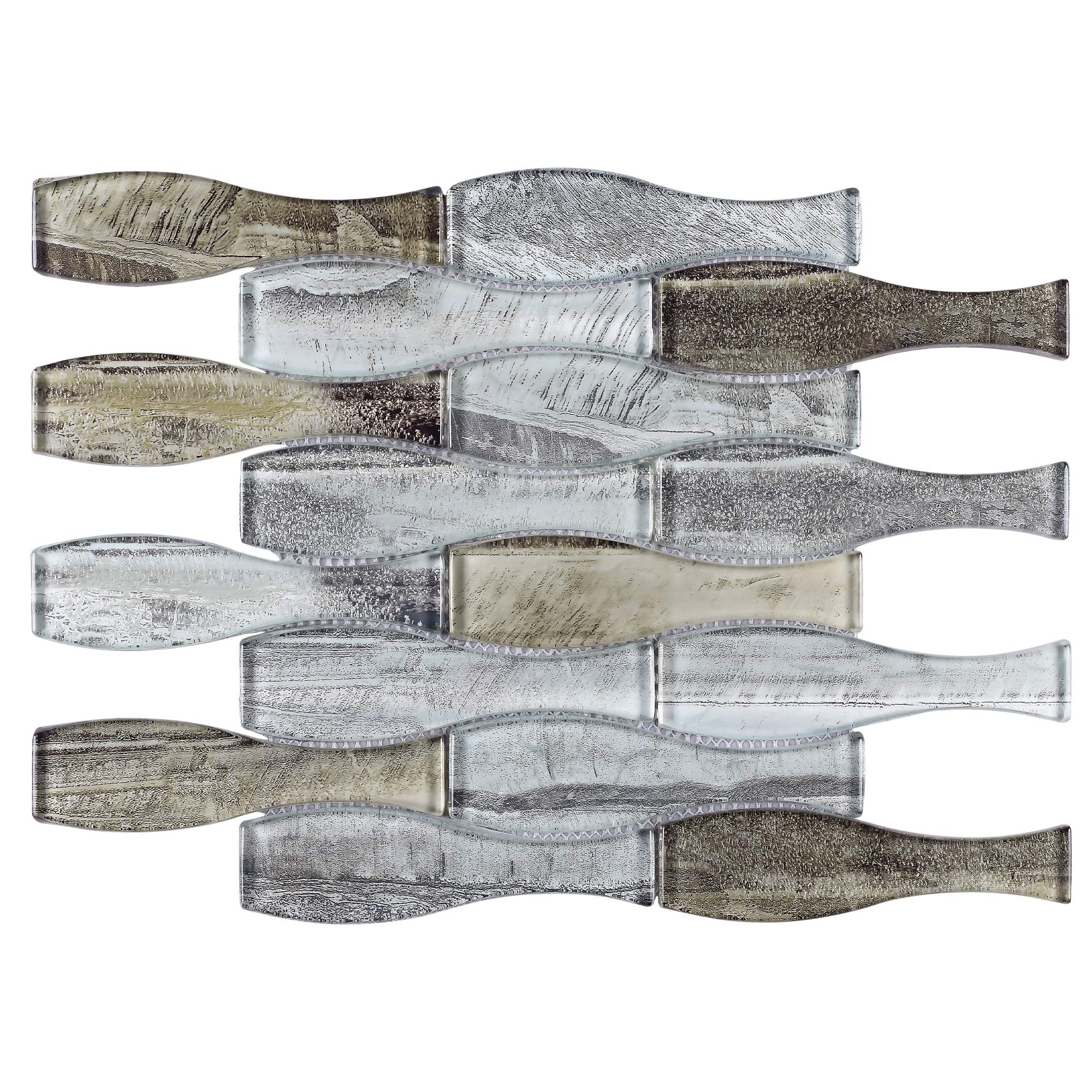 Brown & Silver Grey Vase-Shaped Oversized Glass Mosaic Tile Backsplash - 10 Sheets - Peel & Stick Kitchen Backsplash for Modern Home Decor
