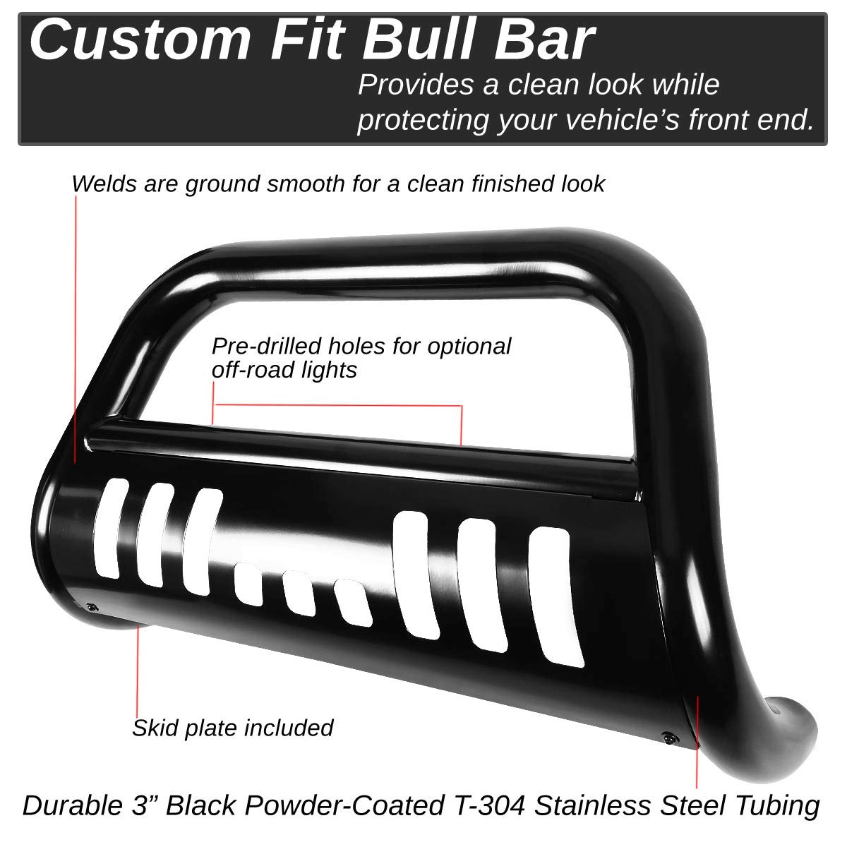 3 Inch Black Bull Bar & 6 Inch Chrome Fog Lights for Chevy C/K-Series GMT400 Trucks - Off-Road Protection & Enhanced Visibility