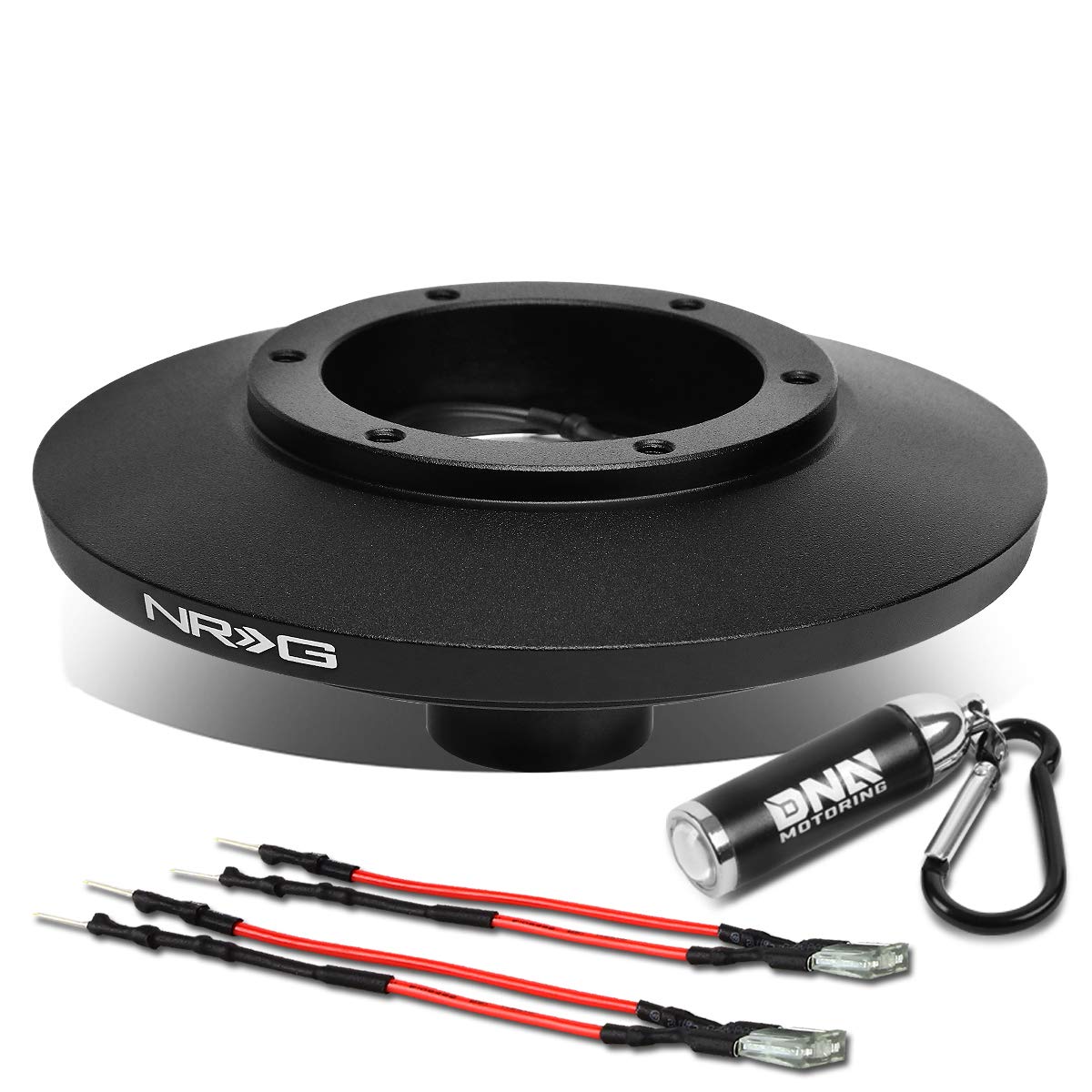 NRG Innovations SRK-MINH Steering Wheel Short Hub Adapter Kit with Free LED Keychain Flashlight - Black - Compatible with Most Aftermarket Wheels - Perfect for Racing, Drifting & Car Modifications