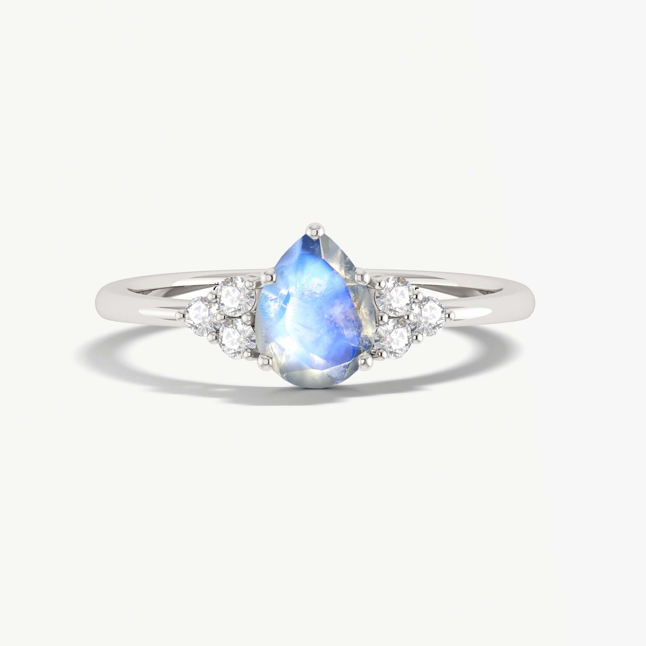 Pear Shape Moonstone Ring with Small Zircon Accents – Elegant Jewelry for Women, Perfect for Weddings, Anniversaries & Special Occasions