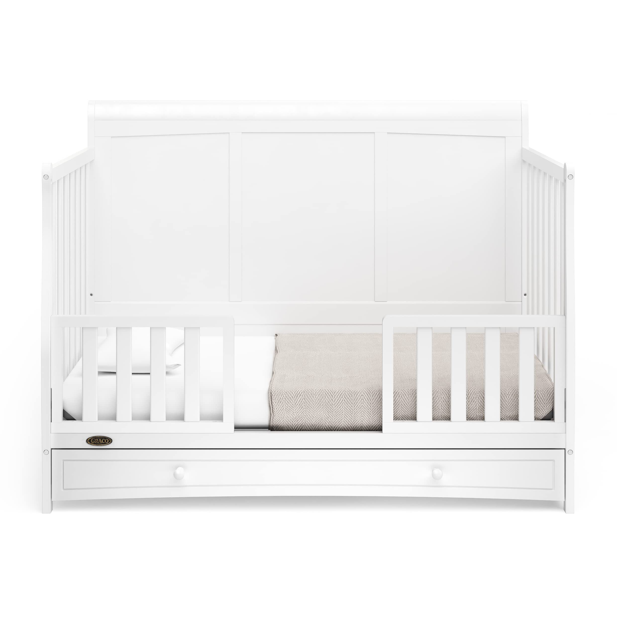 Graco Asheville 5-in-1 Convertible Crib with Storage Drawer - GREENGUARD Gold Certified White Baby Crib | Converts to Toddler Bed, Daybed & Full Size Bed | Perfect for Nursery, Bedroom & Guest Room
