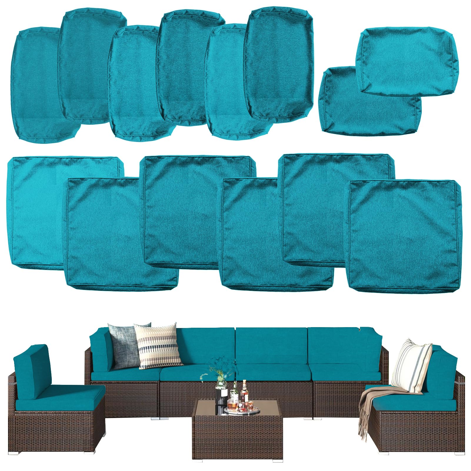 Waterproof Outdoor Patio Cushion Covers with Zipper - Replacement Slipcovers for Wicker Rattan Sectional Couch & Chair (14