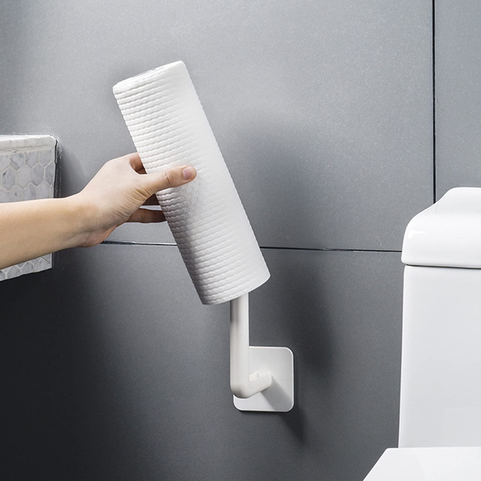Wall Mount Toilet Paper Holder - White Plastic Adhesive Bathroom Tissue Roll Holder | Space-Saving Solution for Small Bathrooms & RVs
