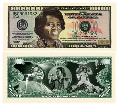 James Brown Million Dollar Bills - Pack of 5 - Authentic American Music Memorabilia - Perfect Gift for Soul Music Fans - Great for Parties, Collectors & Music Themed Decor