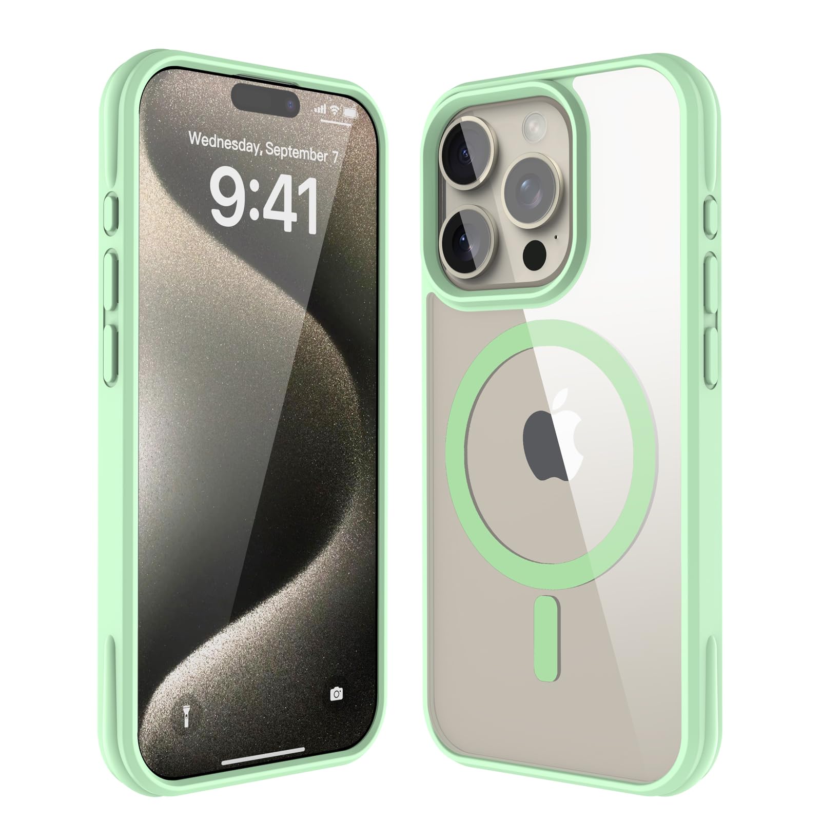 SUCGLES MagSafe Case for iPhone 15 Pro Max - Military Grade Shockproof Protection, Ultra Slim & Yellowing Resistant with Strongest Magnets | Matte Mint Green | Perfect for Outdoor Adventures & Daily Use
