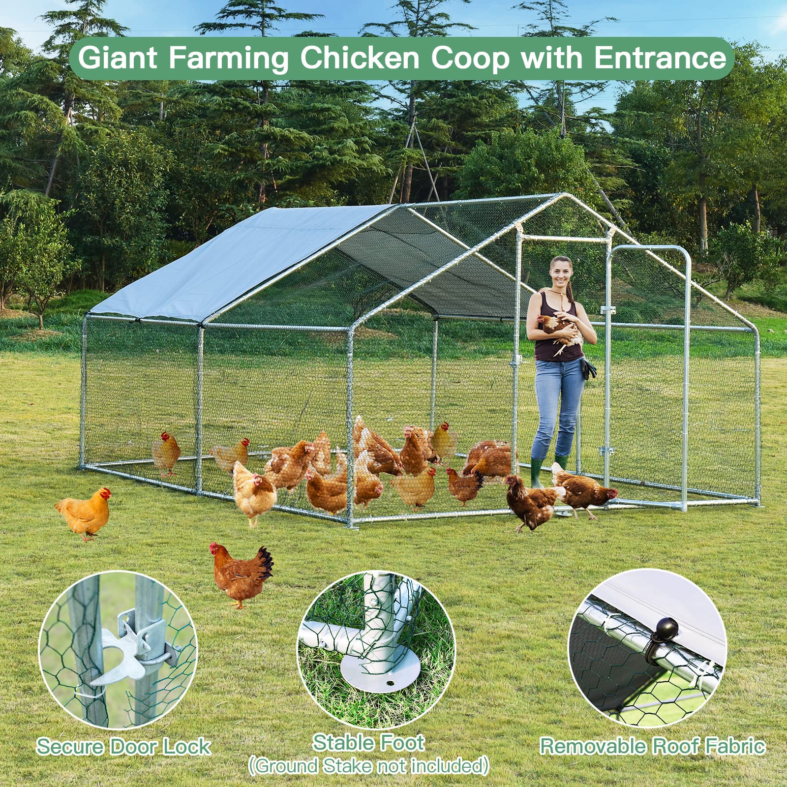 PETSITE Large Walk-In Metal Chicken Coop - Spire Shaped Poultry Cage with Waterproof Cover for Hens, Ducks & Outdoor Backyard Farming | Durable Chicken House for Free Range Birds & Small Farm Use