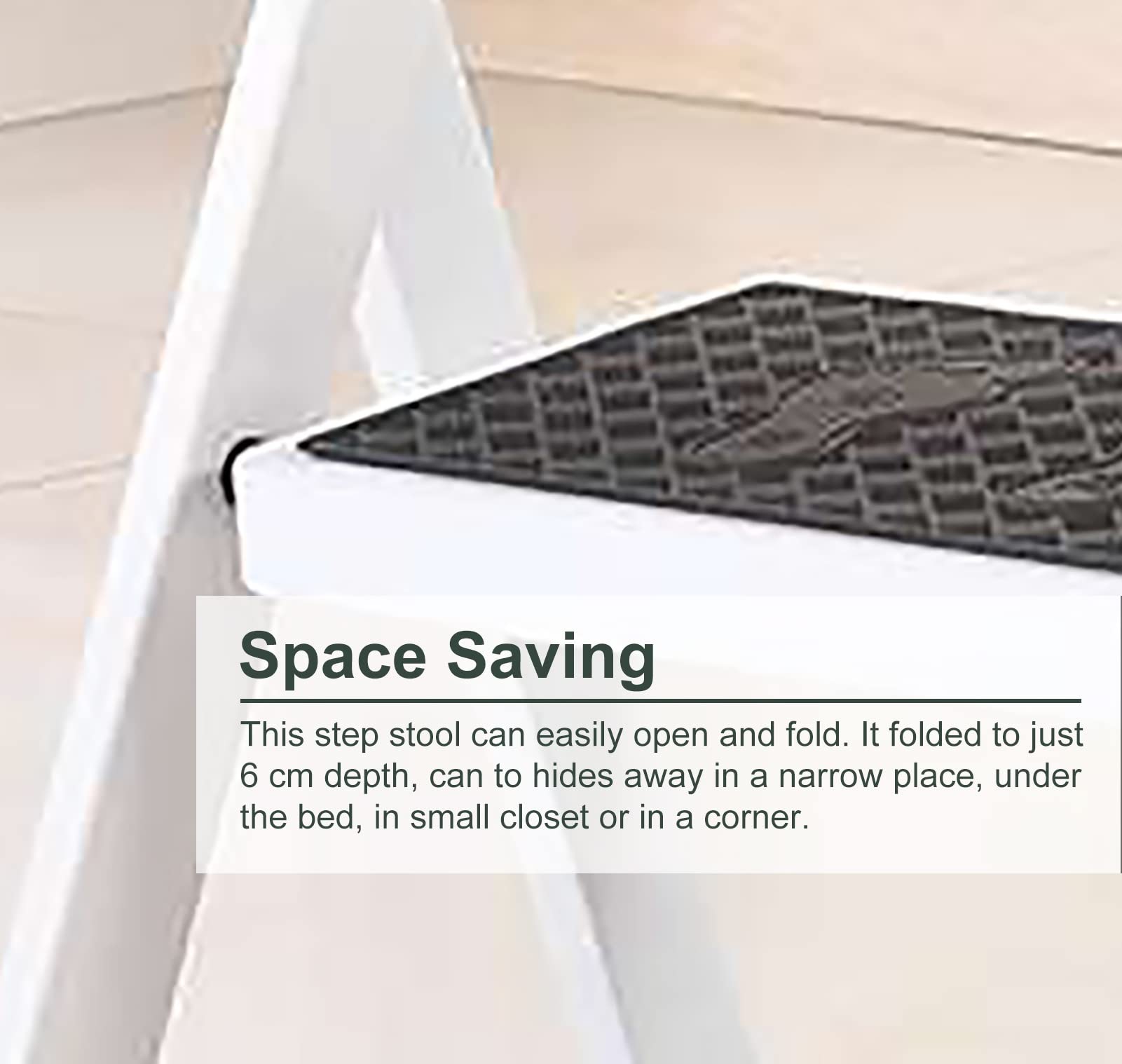 Portable Metal Mini Folding Step Stool - Lightweight Compact Ladder for Kitchen, Bedroom, Office, Library & Balcony - Perfect for Reaching High Shelves, Changing Light Bulbs & Home Organization (White)