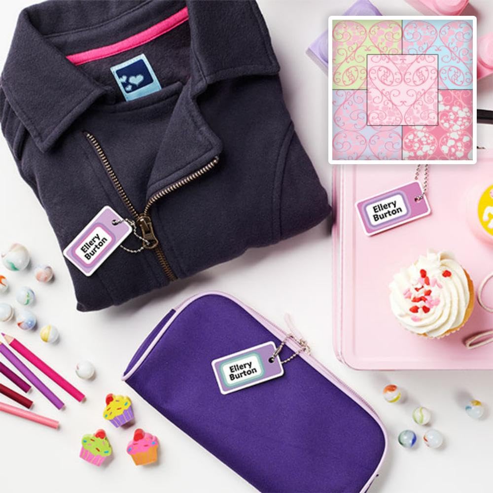 3 Pack Mini Personalized Waterproof Name Tags with Chains - Sweet Hearts Design for Pencil Cases, Jackets, Luggage & Backpacks - Perfect for School, Travel & Organization