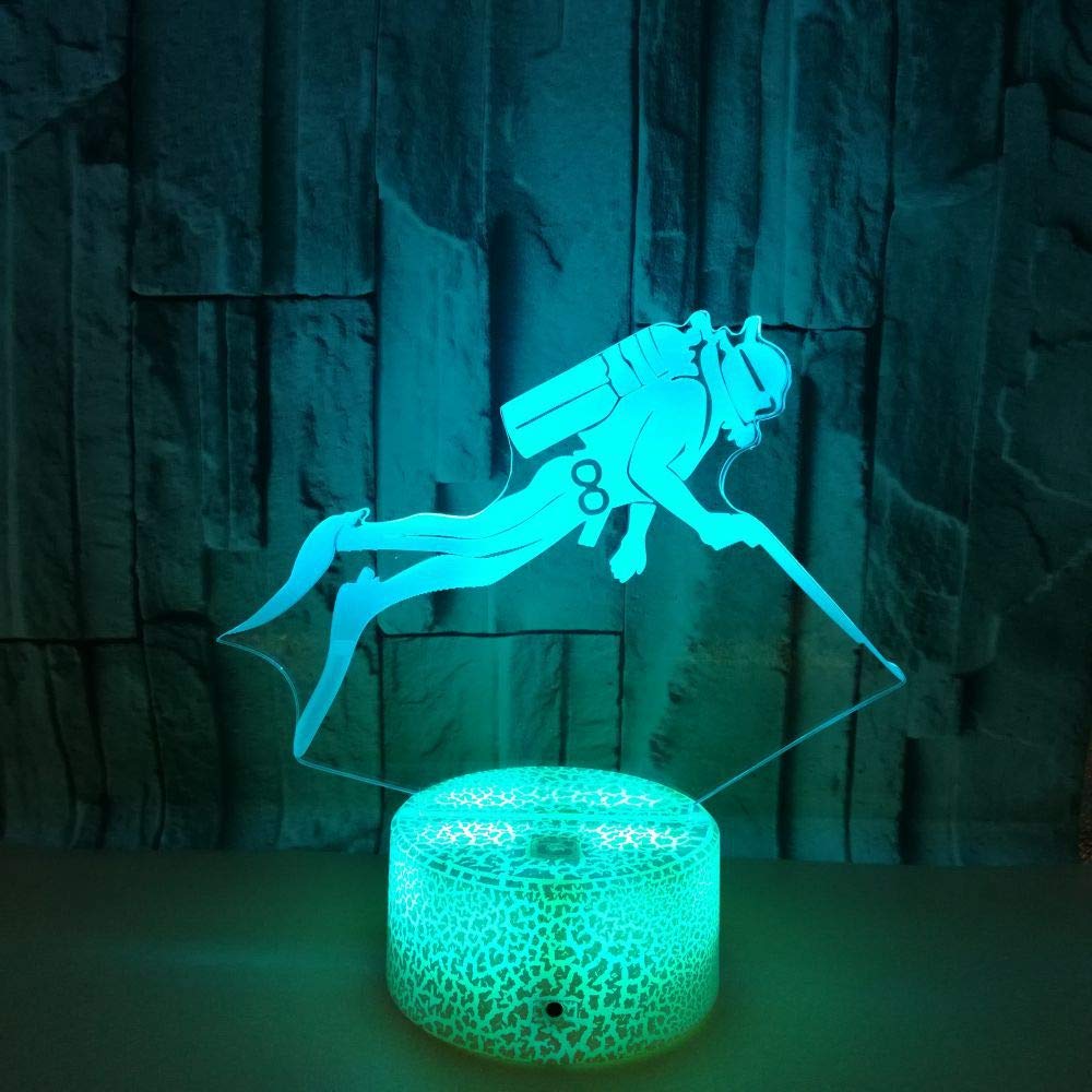 3D Diver Night Light Lamp - 7 Color Changing LED Illusion Night Light with Touch Switch, USB Powered Acrylic Table Lamp for Kids Room, Bedroom Decor - Perfect for Nighttime Reading, Nursery Lighting & Gift Giving (Bus Design)