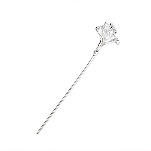 Vintage S925 Sterling Silver Hair Sticks for Long Hair - Elegant Multi-Layered Ginkgo Leaf Pearl Hair Chopsticks, Hair Bun Accessories for Women & Brides | Perfect for Weddings, Parties and Traditional Chinese Hairstyles