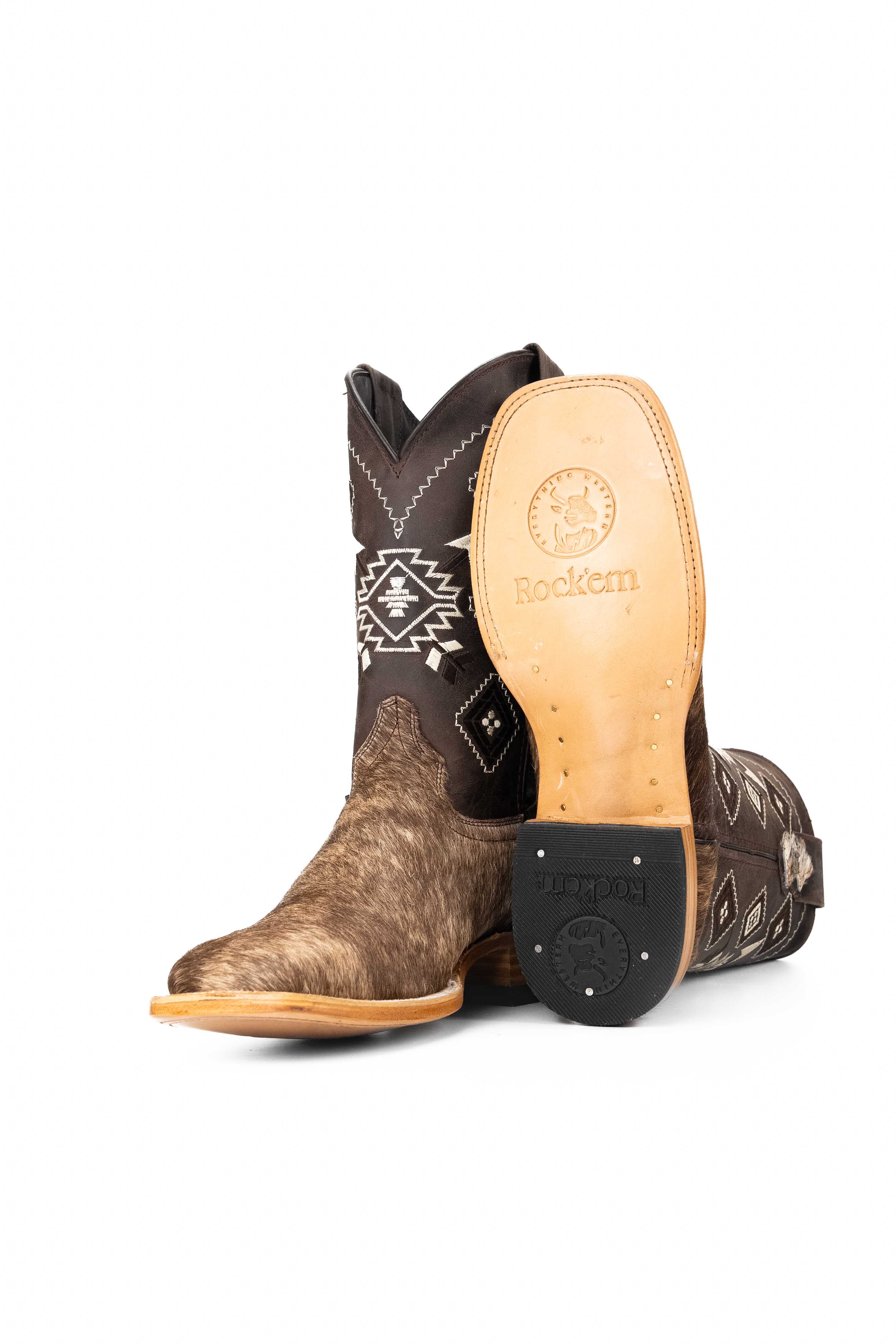 Authentic Men's Cowhide Square Toe Cowboy Boots - Size 8.5 (US) - Premium Western Boots for Riding, Country Fashion & Outdoor Work - Durable & Comfortable Leather Boots for Men