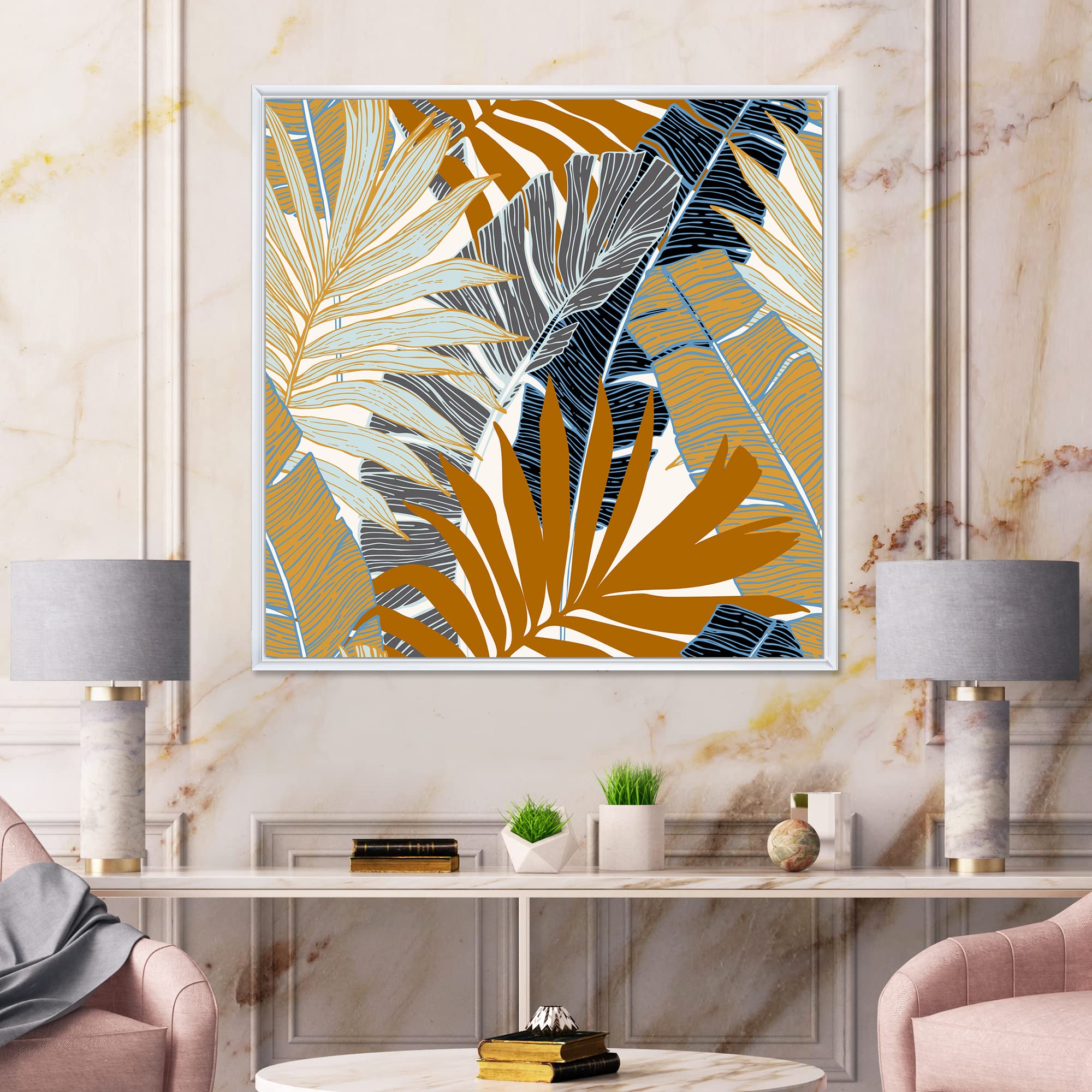 Abstract Tropical Summer Palm Tree & Banana Leaves Canvas Wall Art Print - Modern Framed Home Decor for Living Room, Bedroom & Office - Nature Inspired Wall Decor for Beach House & Boho Style Interiors