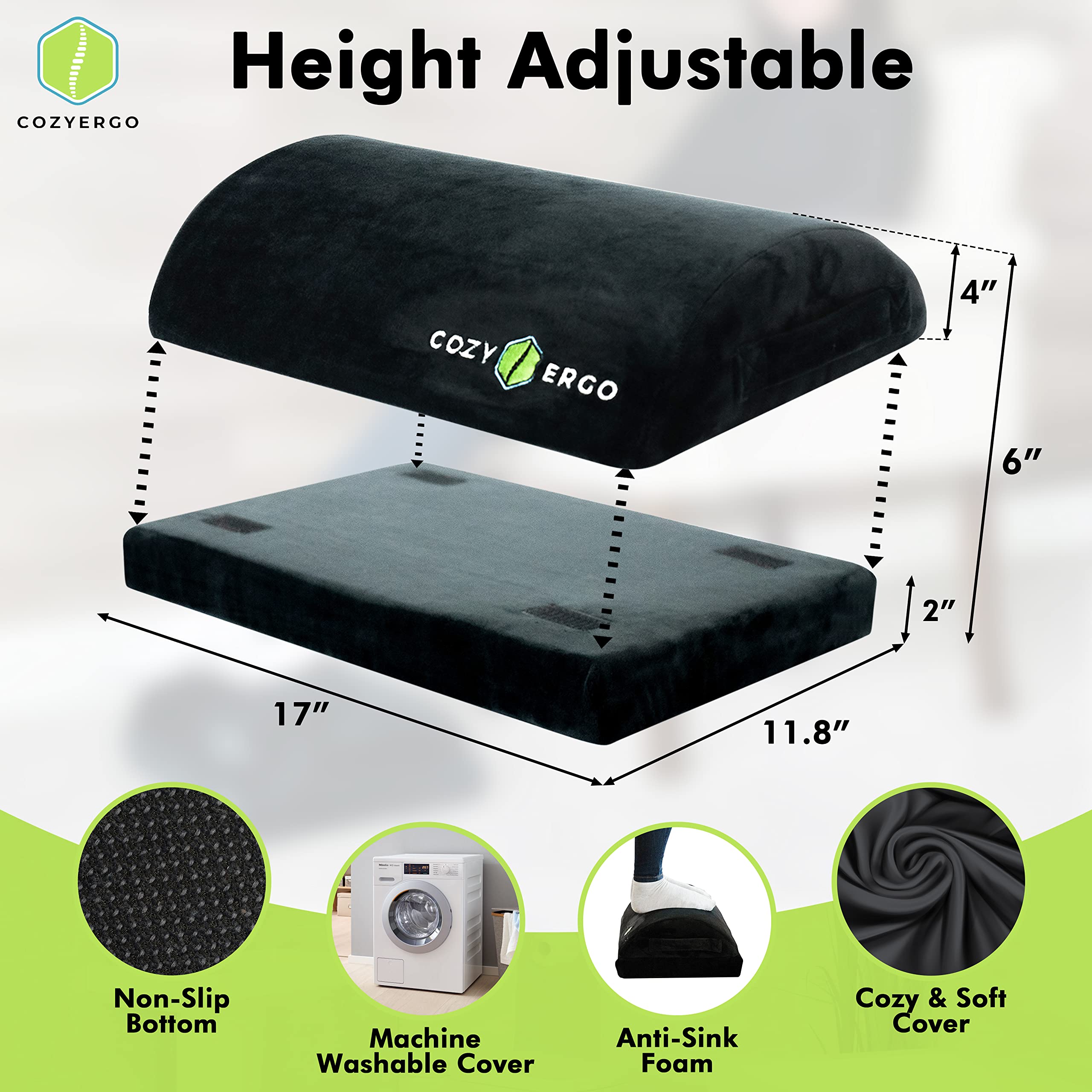 Ergonomic Adjustable Under Desk Foot Rest for Office & Home - Relieves Knee & Back Pain - Supports Swollen Ankles & Improves Posture - Perfect for Workstations, Gaming & Home Office Use