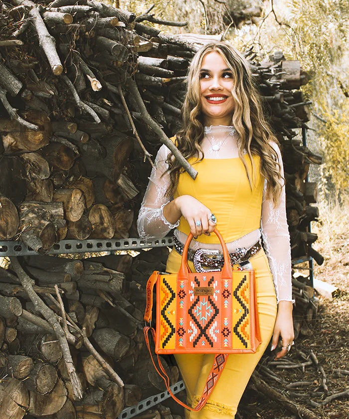 Wrangler Aztec Embroidered Whipstitch Tote Bag for Women - Stylish Boho Shoulder Bag for Travel, Beach & Shopping