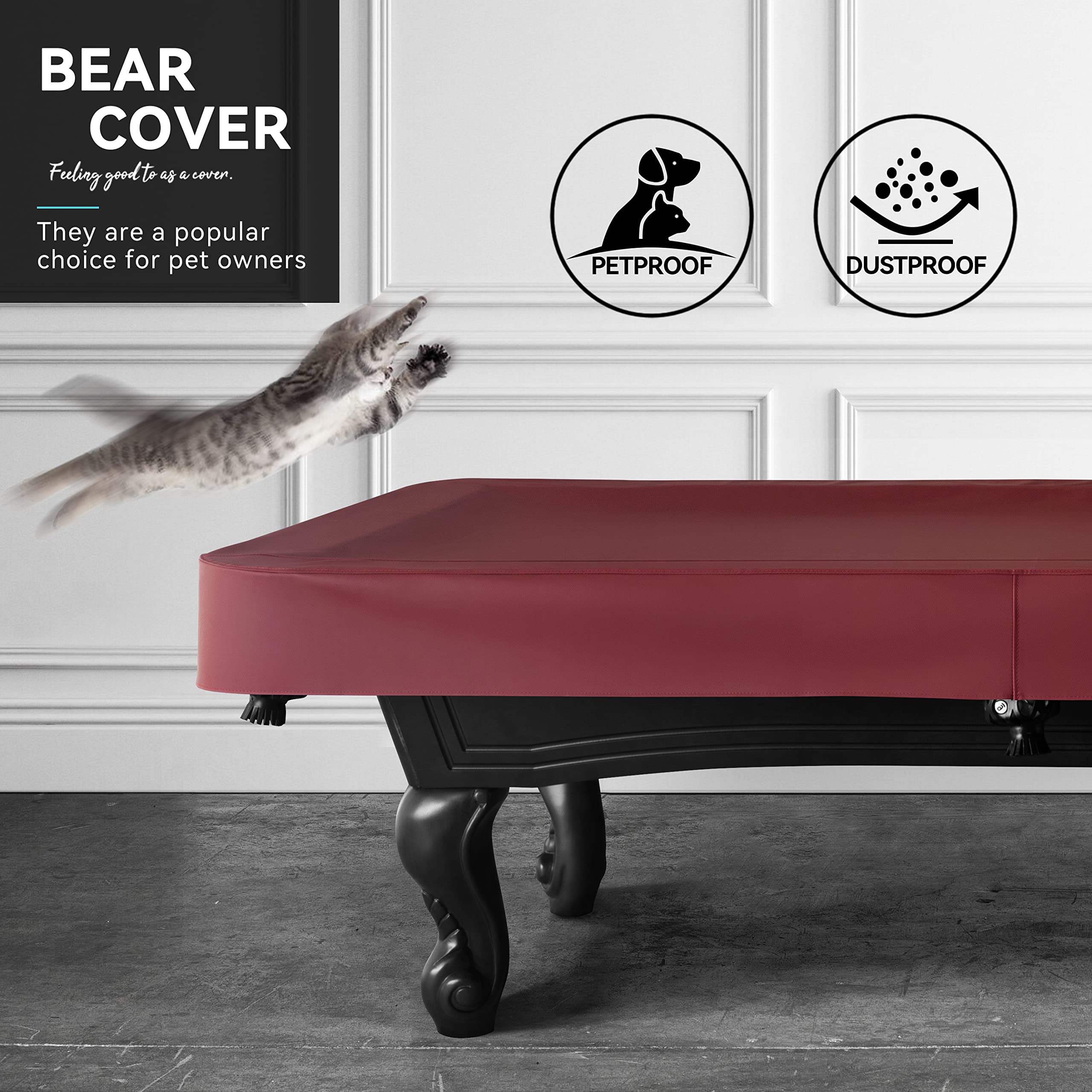 Heavy Duty Leatherette Pool Table Cover - Waterproof & Tearproof Billiard Table Protector for 7/8/9FT Tables, Bordeaux Red (7 Feet) - Perfect for Home Game Rooms, Bars, and Clubs