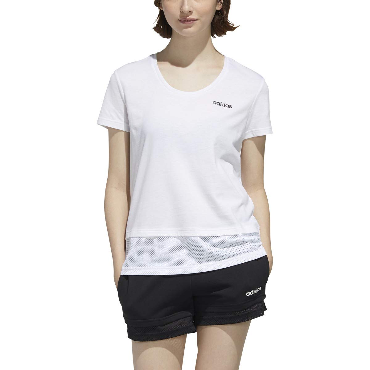 adidas Women's Essentials Material Mix Tee - Soft Cotton Blend Short Sleeve T-Shirt for Casual Wear, Gym & Everyday Outfits