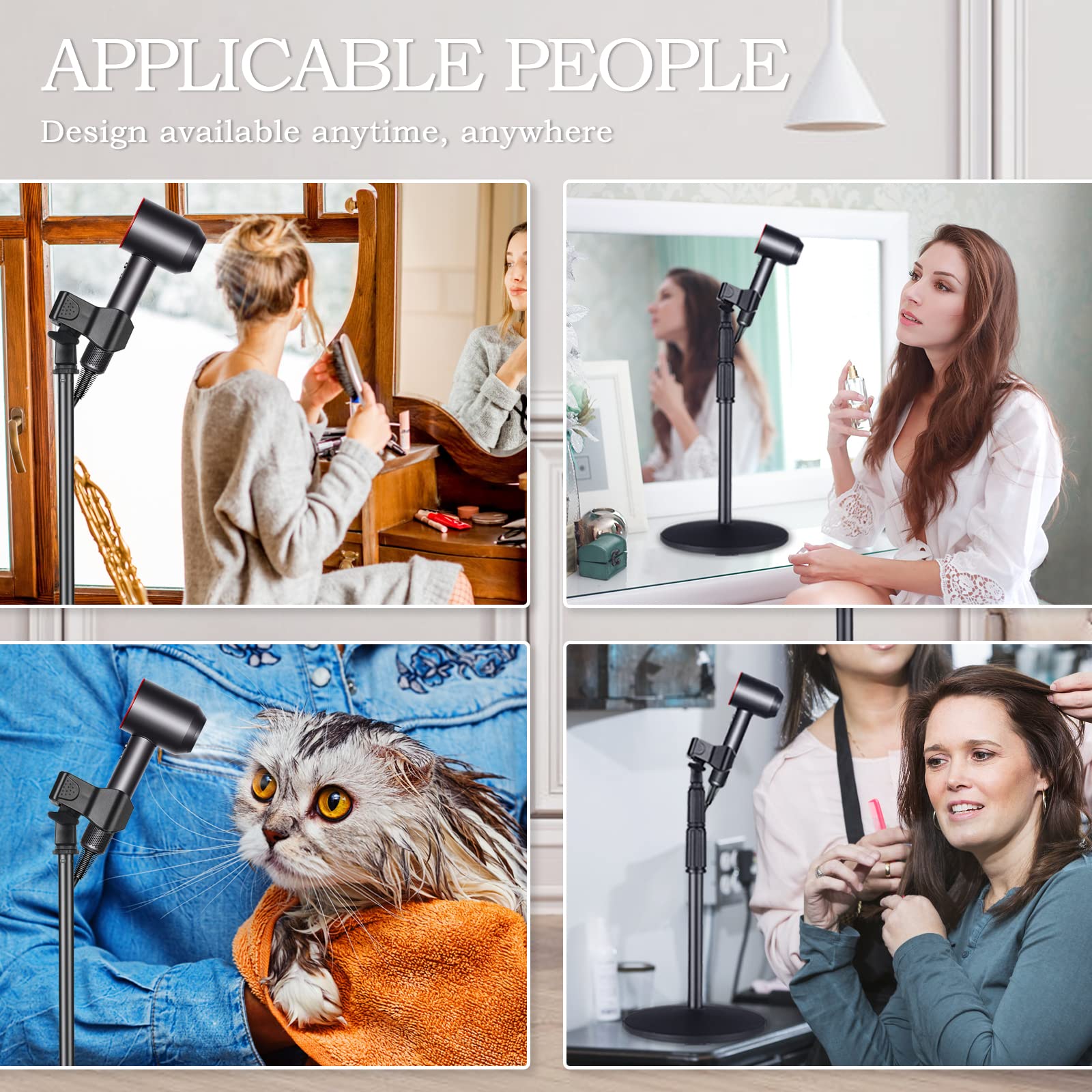 Hands Free Hair Dryer Stand Holder - 59in/150cm Adjustable Height, Heavy Duty Blow Dryer Floor Stand with 180° Rotation & Stable Base for Salon, Home, and Professional Styling Use