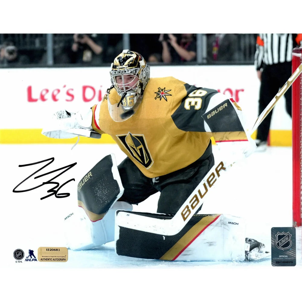 Logan Thompson Autographed Vegas Golden Knights 8x10 Photo - Signed Gold Jersey with IGM COA - Perfect for Hockey Fans, Collectors & Sports Memorabilia Displays