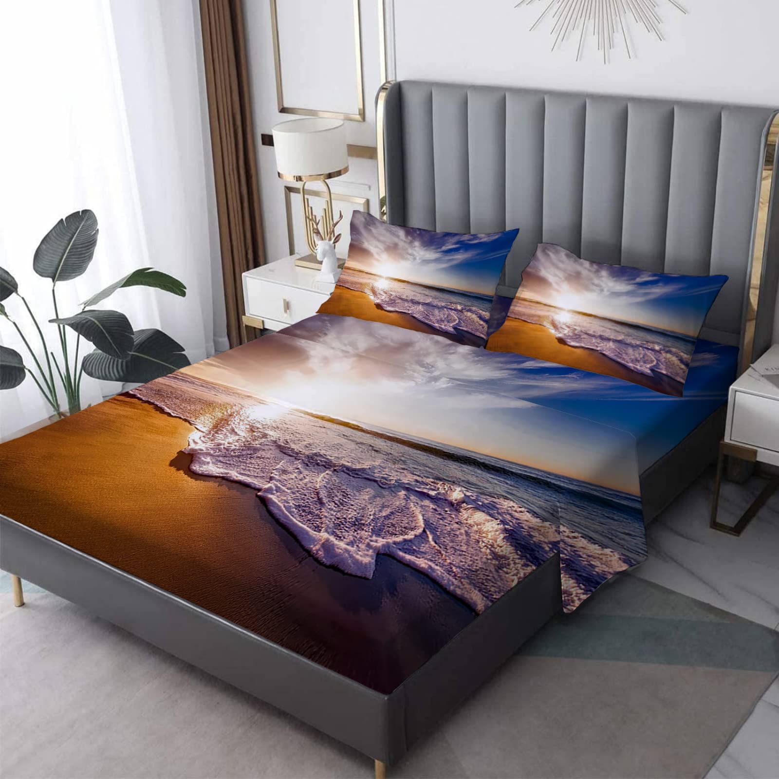 Sunset Full Size 4-Piece Sheet Set - Soft, Wrinkle-Free & Breathable for Deep Pocket Mattresses - Perfect for Coastal Bedrooms