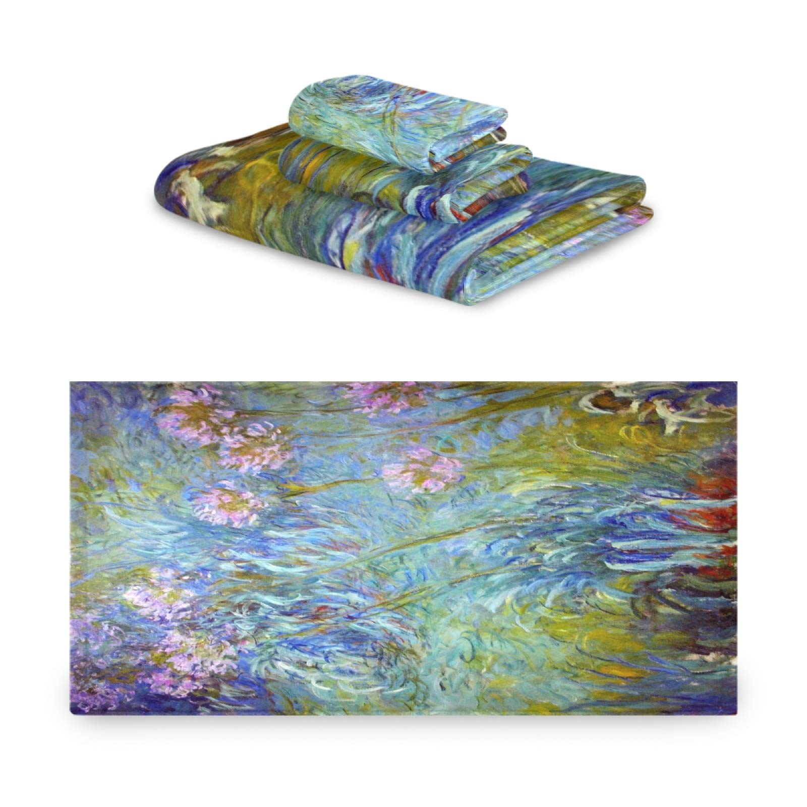 ALAZA Monet Painting03 Luxury Bath Towel Set - 3-Piece Decorative Towel Set Includes 1 Bath Towel, 1 Hand Towel & 1 Washcloth - Ultra Soft Absorbent Towels for Bathroom, Hotel, Gym, Yoga & Spa - Perfect for Home Decor, Guest Towels & Self Care