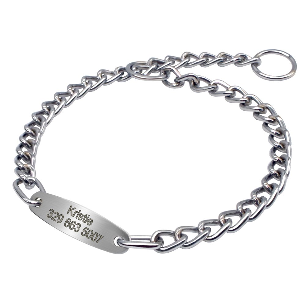 Personalized Engraved Dog Choke Collar - Adjustable Slip Training Collar for Medium & Large Dogs - Silver 55cm - Perfect for Obedience Training & Outdoor Walks