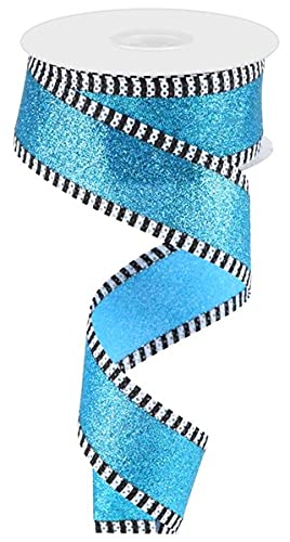Shimmer Glitter with Stripes Wired Edge Ribbon - 10 Yards Turquoise 1.5 Inch Wide - Perfect for Gift Wrapping, Party Decorations, and DIY Crafts
