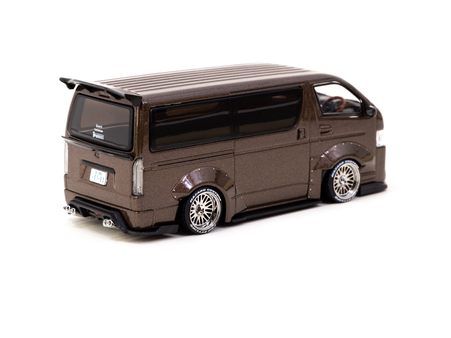 Tarmac Works 1/43 Scale Toyota Hiace Widebody Brown Diecast Model Car - Collectible Miniature Vehicle for Display & Racing Scenes