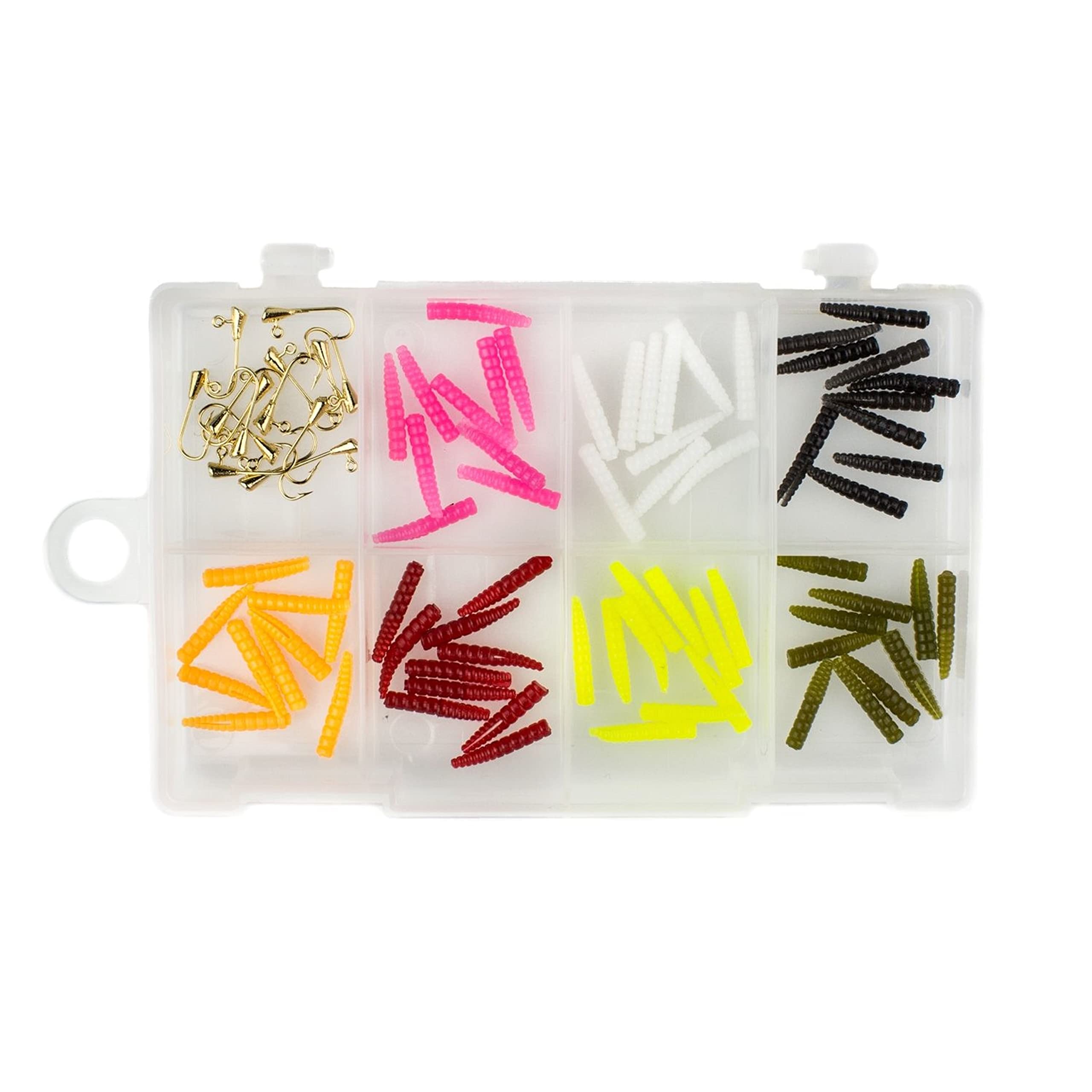 Leland's Lures Trout Magnet 85 Piece Mini Magnet Kit - 70 Grub Bodies & 15 Size 14 Hooks for Fly Fishing | Catches Trout, Bass & Panfish | Perfect for Streams, Rivers & Lakes