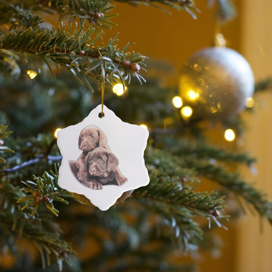 3D Chocolate Labs Snowflake Ornament - Porcelain 3-Inch for Christmas Decor