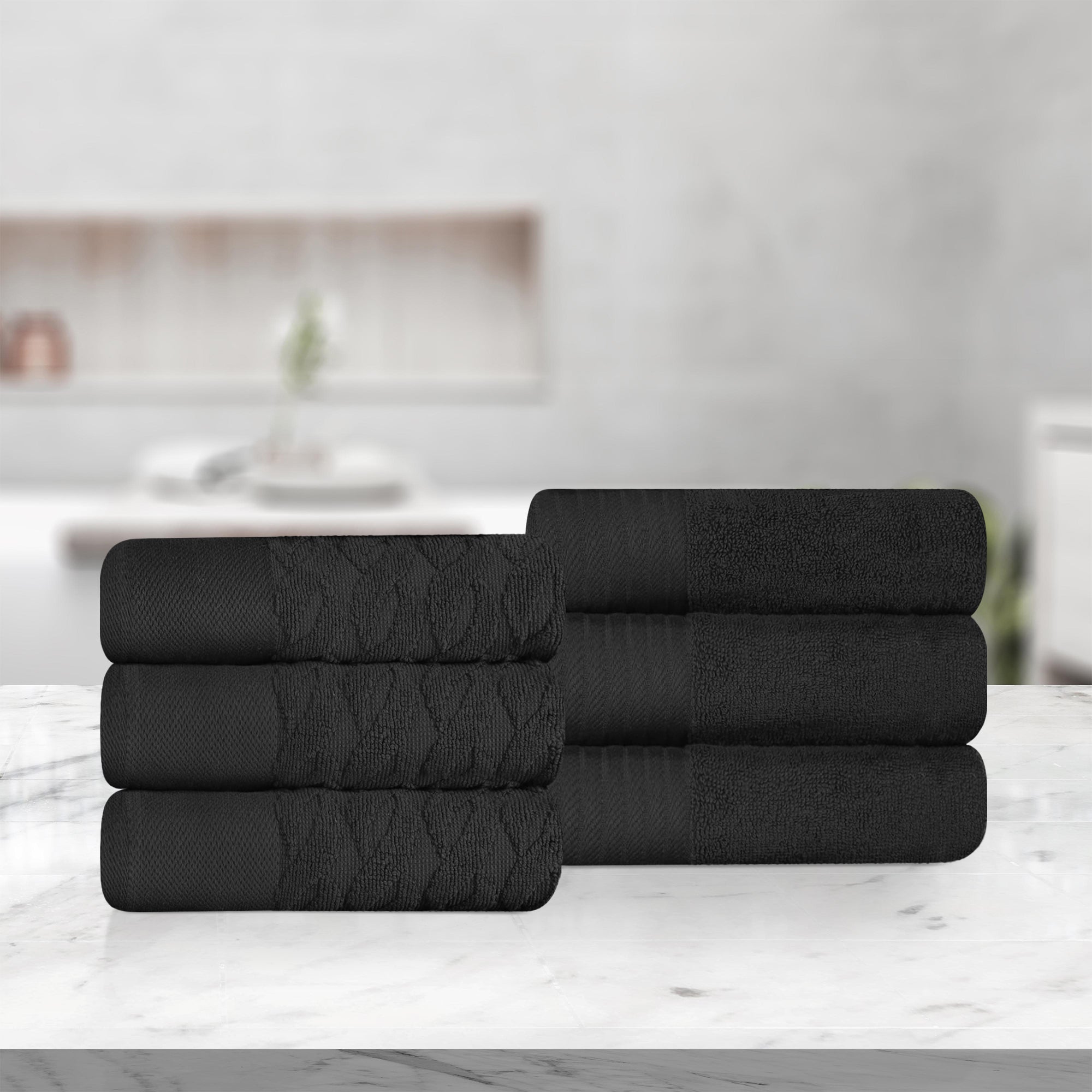 Premium 6-Piece Turkish Cotton Jacquard Herringbone Hand Towel Set - Soft & Absorbent Bath Towels for Spa, Guest Bathroom, and Luxury Home Decor