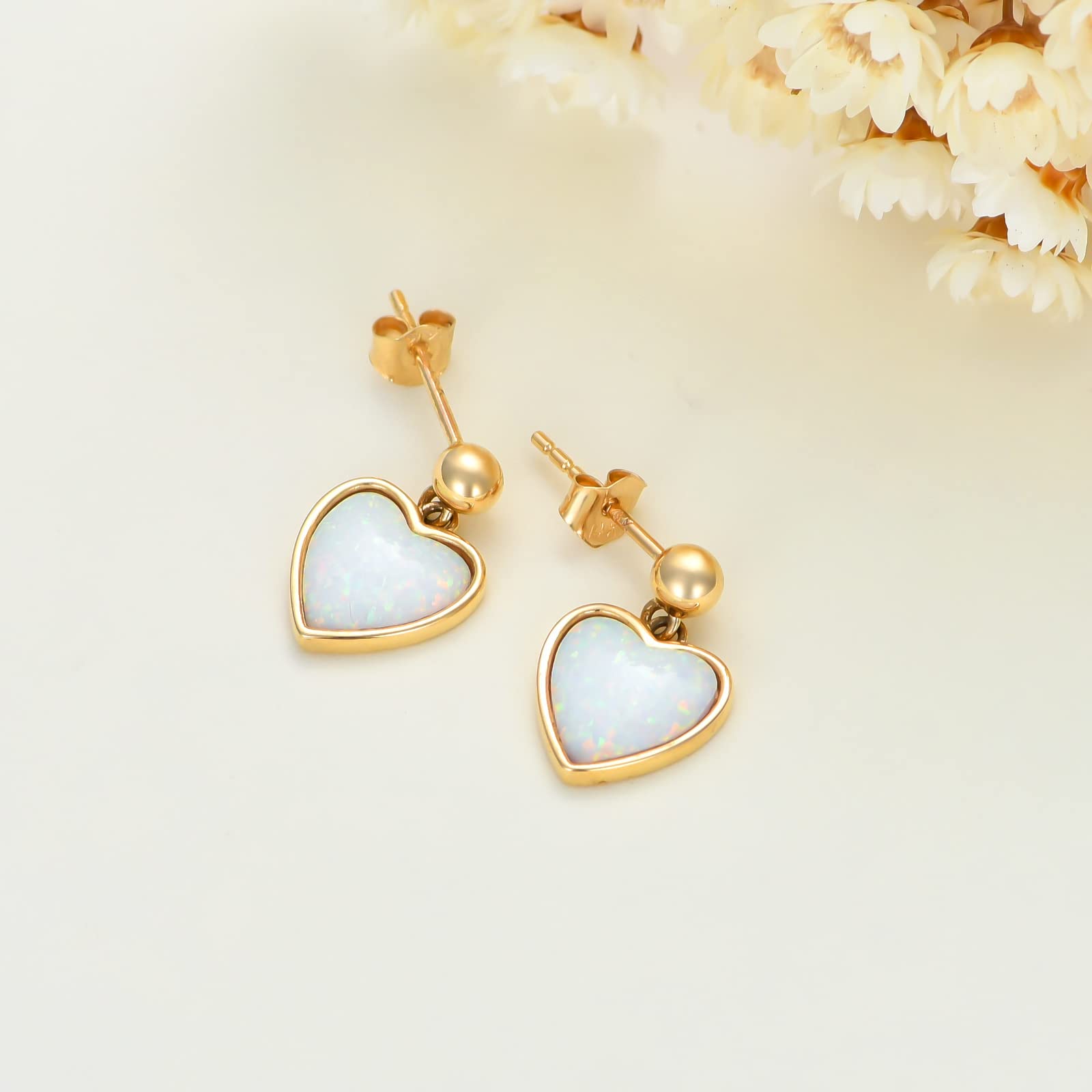 14K Solid Yellow Gold Opal Earrings - Flower, Triangle, Star & Vintage Stud Earrings for Women | Elegant Opal Jewelry Gift for Birthday, Anniversary & Special Occasions