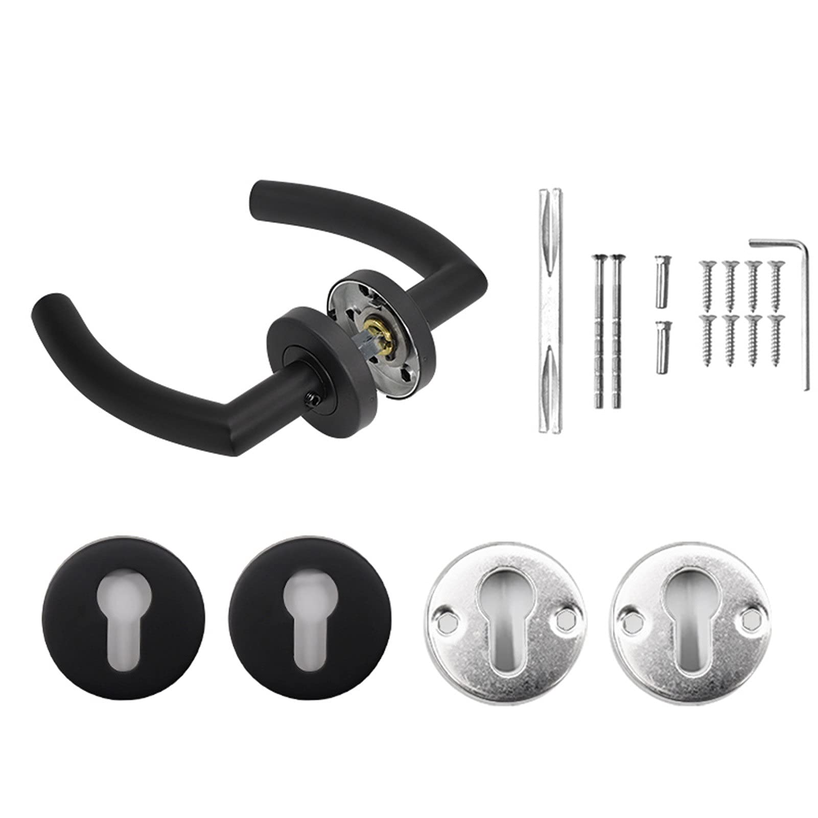 WNAVX Black Stainless Steel Door Handle Lock Lever - Modern Minimalist Interior Bedroom Door Hardware with Stylish Appearance (Universal Fit) - Perfect for Home, Office & Commercial Spaces