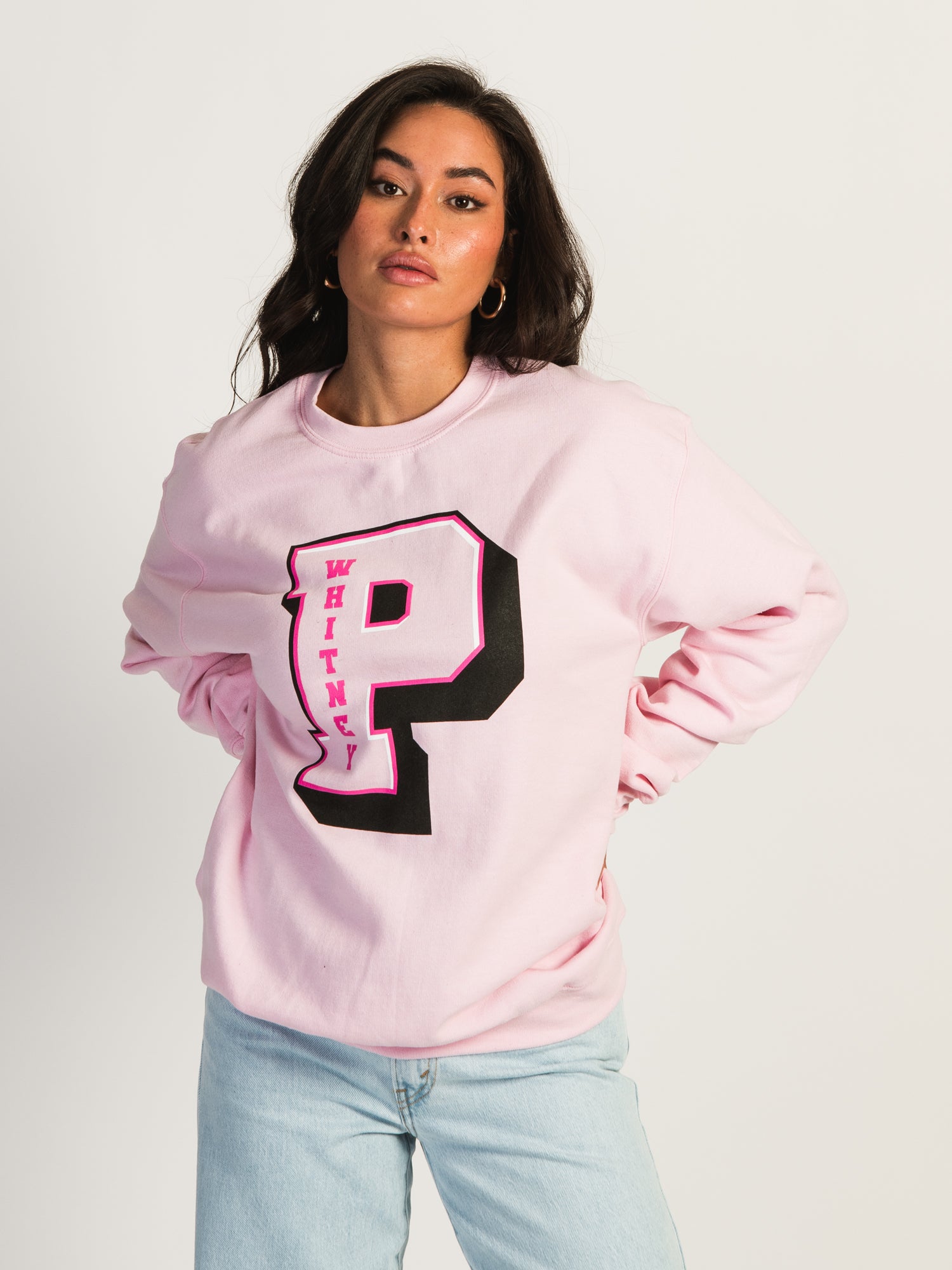 Barstool Sports Pink Whitney Varsity Crewneck Sweatshirt - Comfortable & Stylish for Casual Wear, Game Day & College Events